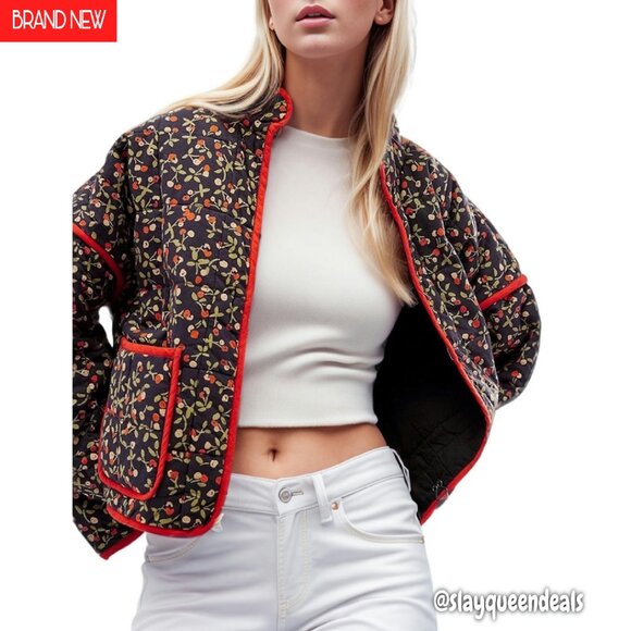 Jackets & Blazers - Women's Cropped Quilted Jacket Open Front Lightweight Puffer Coat